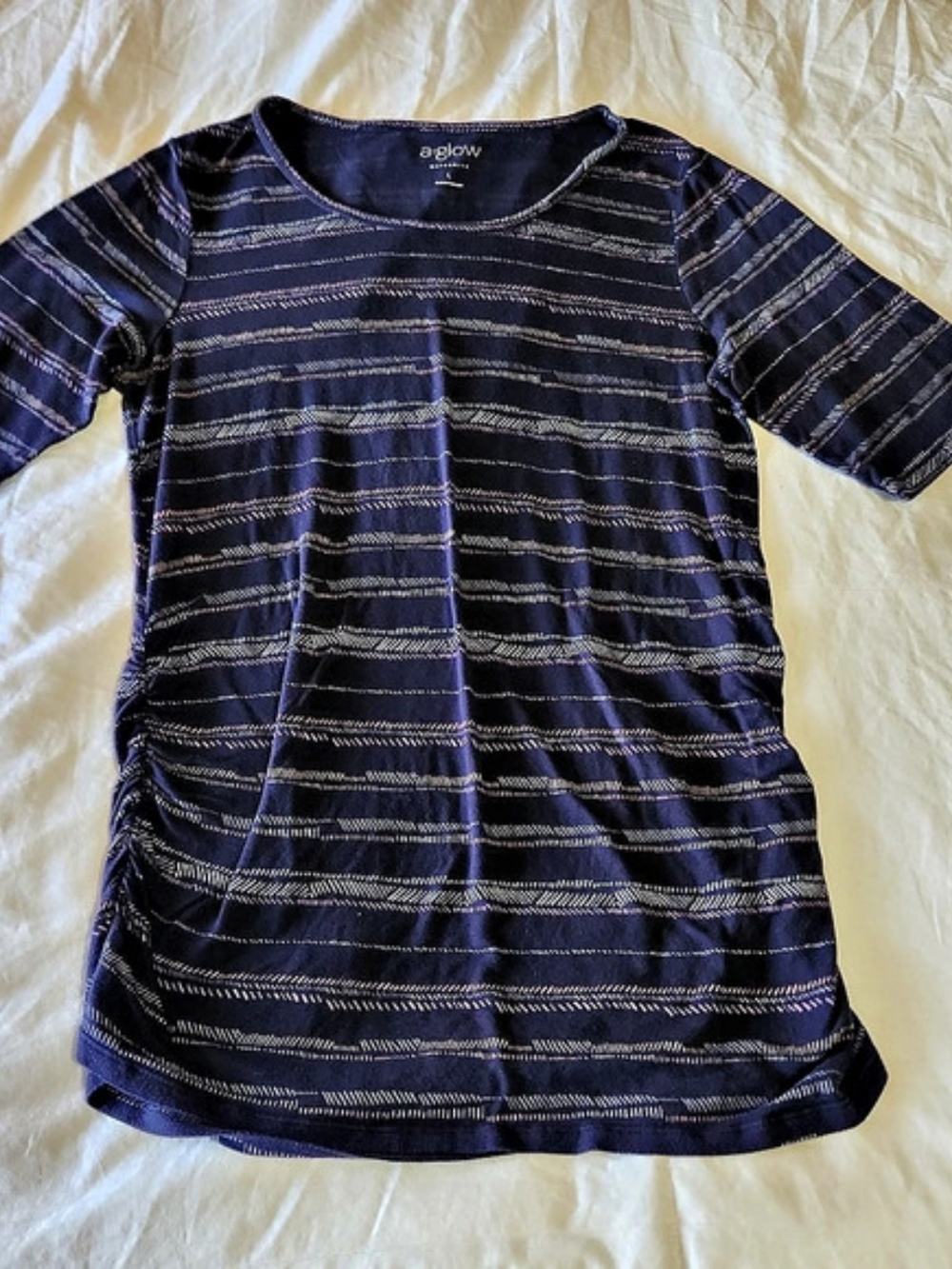 a:glow Maternity Striped Top in Blue & Purple Size Large